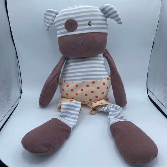 Organic Farm Buddies Plush Dog Stripes Polka Dots Bow Tie Blue Stuffed Animal - Picture 1 of 9